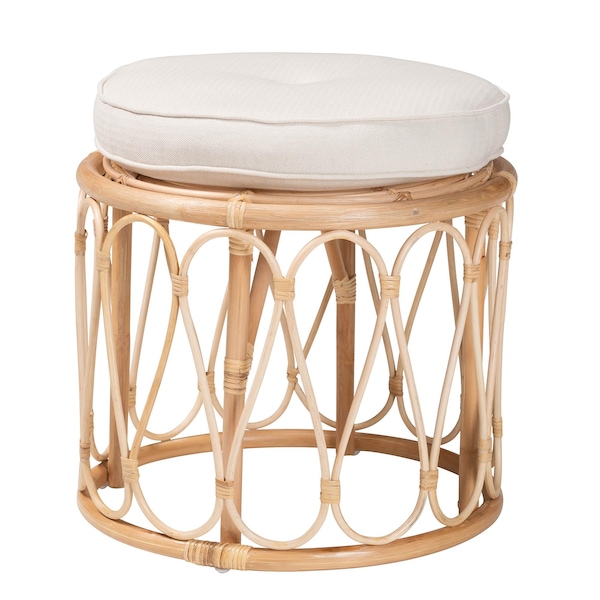 Bali & Pari Hachiro Bohemian Natural Rattan Ottoman Footstool 244-13668-ZORO - main